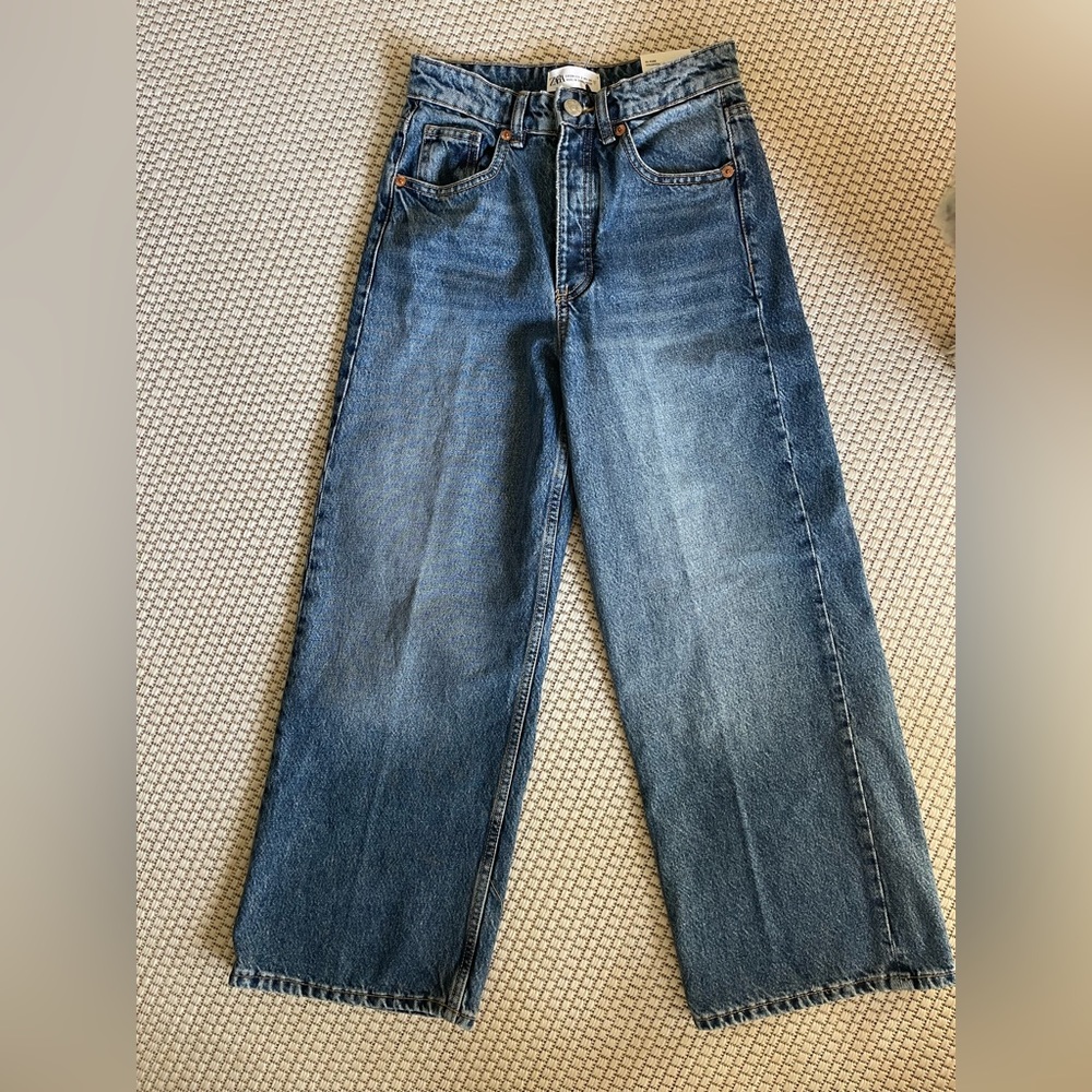 NWT Zara high rise wide leg cropped jeans 2